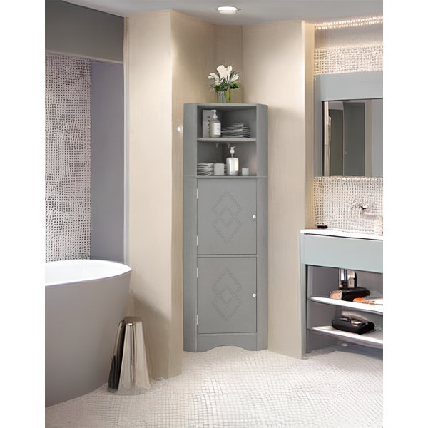 Wildon Home® Bhishnee Freestanding Corner Bathroom Cabinet | Wayfair